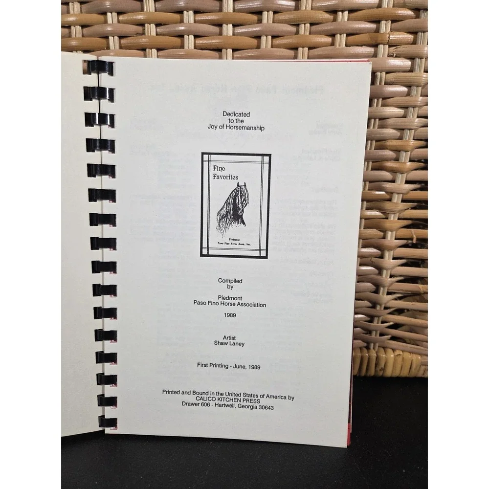 Fino Favorites Spiral Cookbook Piedmont‎ Paso Fino Horse Assn First Printing '89